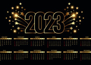 new year 2023 calendar template with bursting star vector