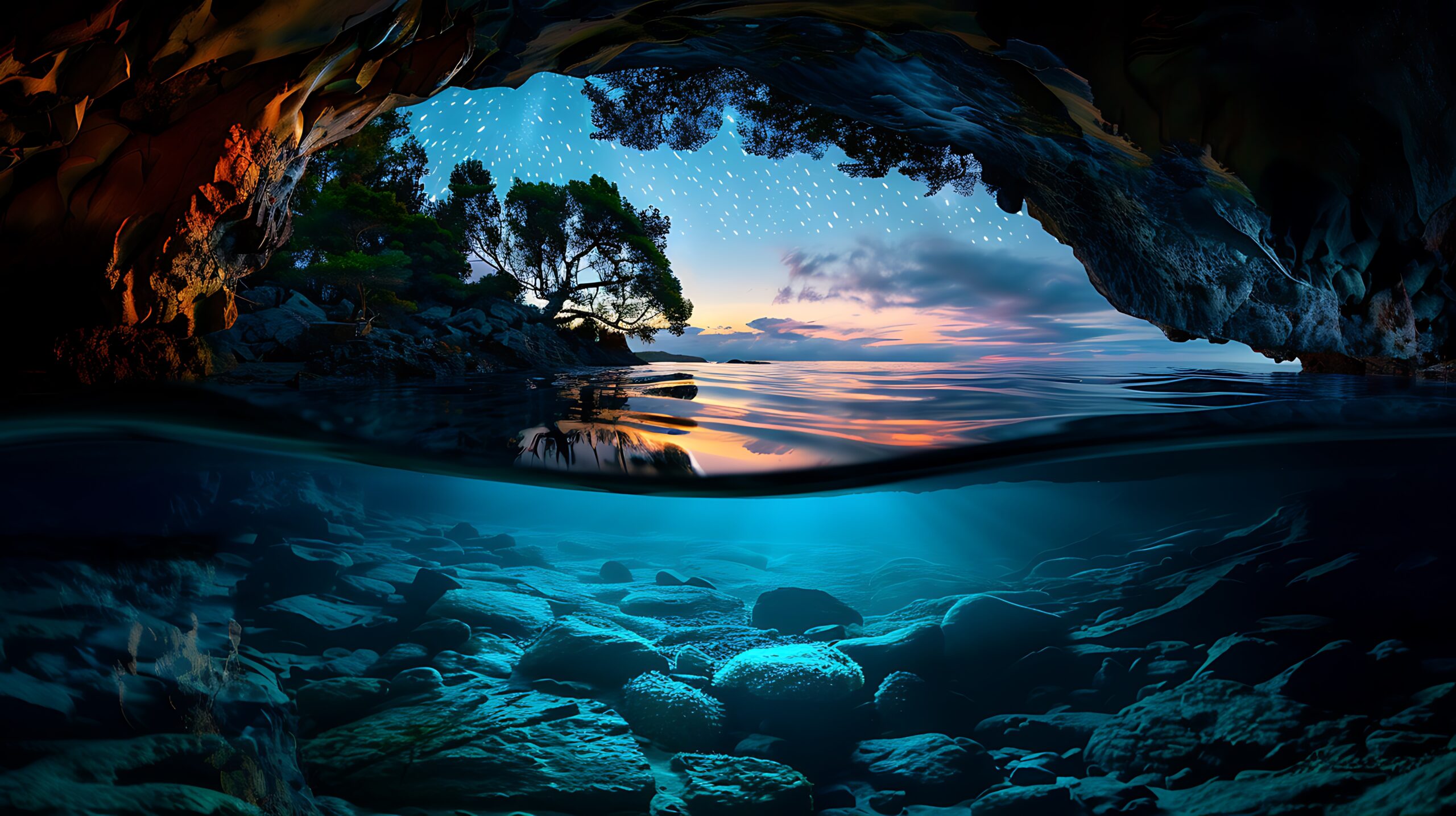 Grotta sotto il mare della tranquillità